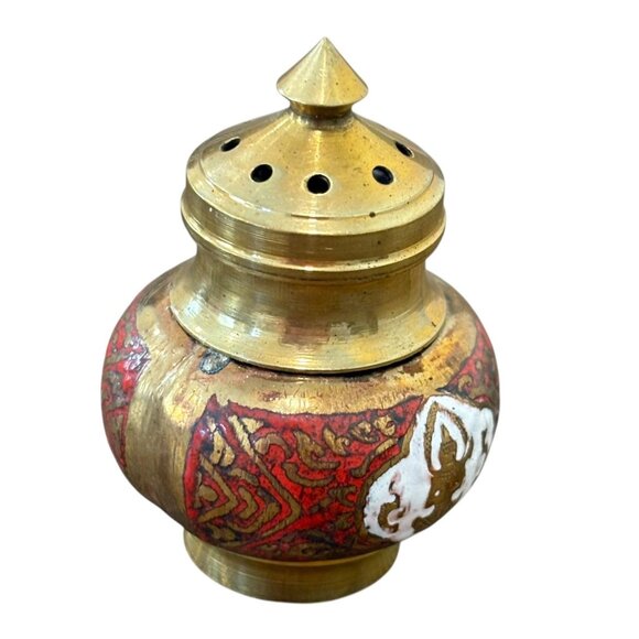 Handcrafted Brass & Enamel Incense Holder With Intricate Red & Gold Pattern - Picture 2 of 5
